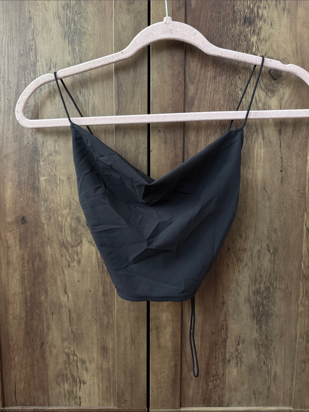 ALO Yoga Black Satin-Look Cowl Crop Top